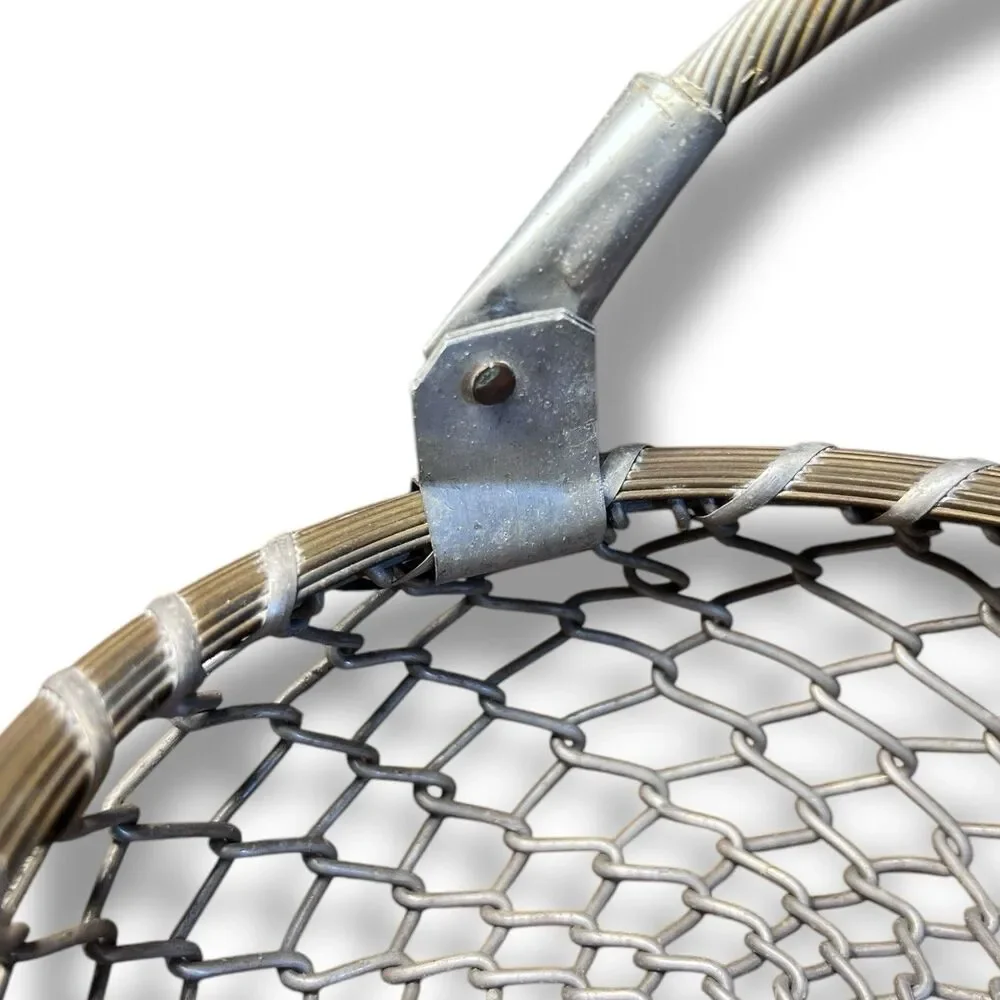 Round Vintage Metal Steel Woven Wire Basket With Hinged Handle Made In India